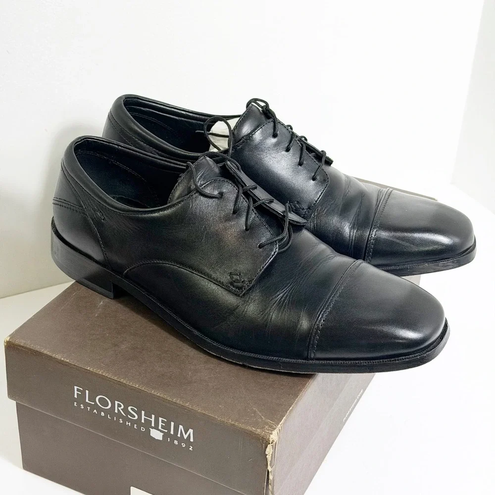 Florsheim Welles Dress Shoes Mens 12 D Black Leather Cap Toe Oxfords 18358-01